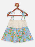 Blue Pink Floral Print Top And Pineapple Print Shorts Set