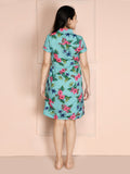 Shirt Collar Floral Fit n Flare Dress