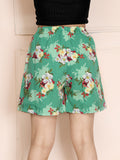 Green Floral Print Shorts