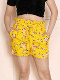 Yellow Floral Print Knot Shorts