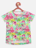 Green Floral Print Top with Pink Shorts Set