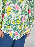 Multi Floral Print Pompom Lace Poncho Top