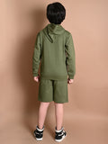 Solid Plain Hooded Sweatshirt with Shorts Set