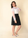 Stylish Lace Netted Top with Plain Skirt Set