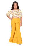 Butterfly Printed Crop Top with Flared Pant Set