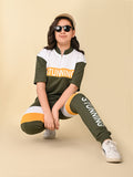 Collar T-shirt with Colorblock Jogger Pant Set