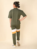 Collar T-shirt with Colorblock Jogger Pant Set