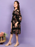 All Over Floral Printed Cold Shoulder Dress