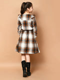 Checkered Print Button Down Long Sleeve Fit n Flare Dress