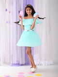 Off Shoulder Neck Frilled Fit n Flare Belted Dress
