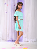 Off Shoulder Neck Frilled Fit n Flare Belted Dress