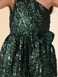 Sequin One Shoulder Fit n Flare Bow Party Dress