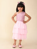 Sequin One Shoulder Layered Fit n Flare Party Dress