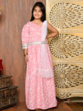 Floral Printed One Shoulder Ethnic Gown with Dupatta