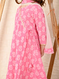 Floral Printed Angrakha Kurta Set with Dupatta