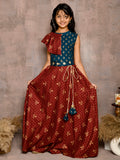 Batik Printed Sleeveless Choli with Lehenga Set