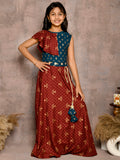 Batik Printed Sleeveless Choli with Lehenga Set