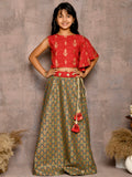 Floral Batik One Shoulder Choli with Printed Lehenga Set
