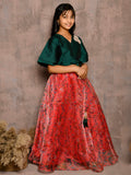Knoted Choli with Floral Printed Lehenga Set