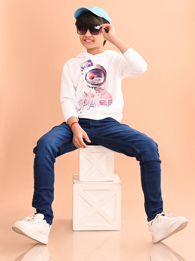 Boys Printed Full Sleeves Hooded Sweatshirt