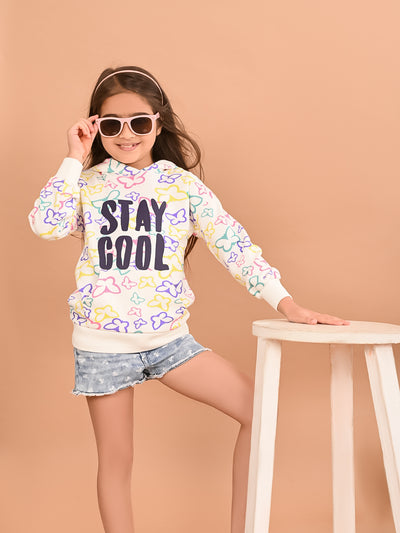 Girls Butterfly printed Full Sleeves Hooded Sweatshirt