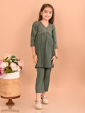 Girls Ethnic Motifs Yoke Design Zardozi Pure Cotton Empire Kurta With Trousers