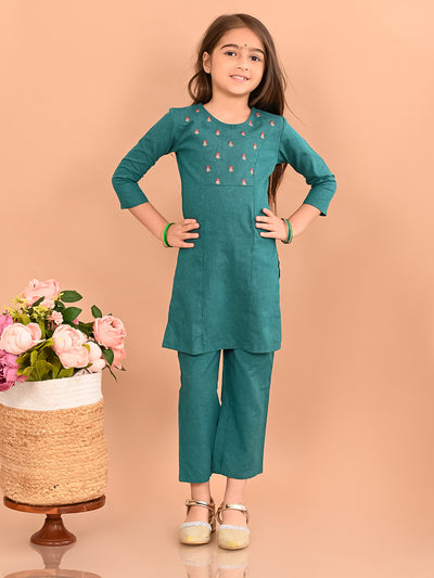 Girls Yoke Design Regular Pure Cotton Kurta with Palazzos