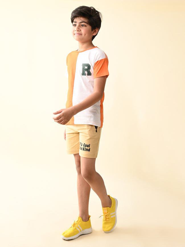 Colorblock Solid T-shirt with Shorts Set