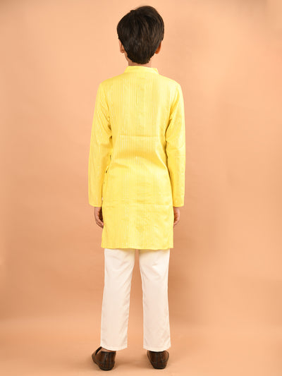 Embellished Button Down Straight Mandarin Collar Kurta Pajama Set