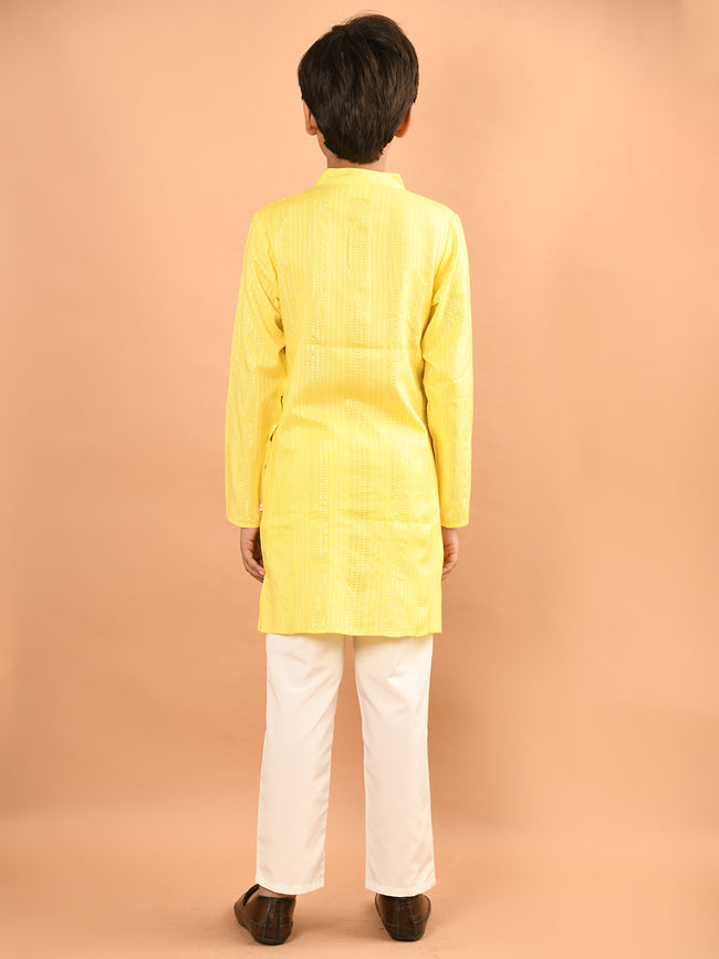 Embellished Button Down Straight Mandarin Collar Kurta Pajama Set