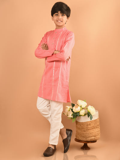 Embellished Button Down Straight Mandarin Collar Kurta Pajama Set