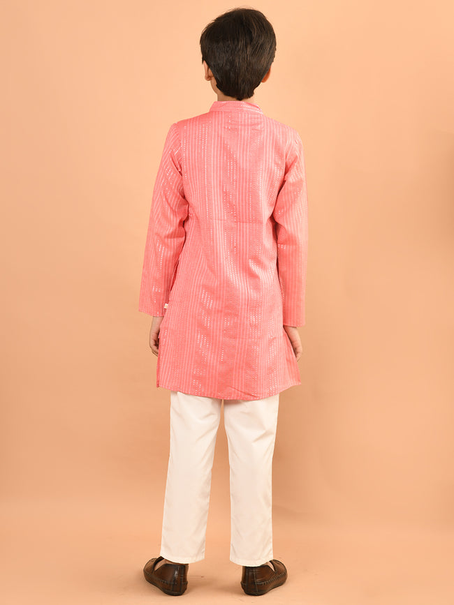 Embellished Button Down Straight Mandarin Collar Kurta Pajama Set