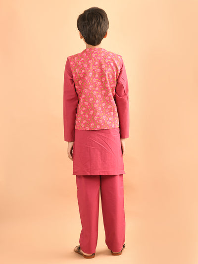 Solid Kurta Pajama Set with Printed Nehru Jacket