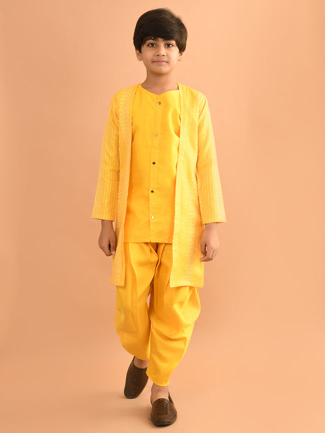 Button Down Straight Kurta Dhoti Set with Sequin Shrug Jacket