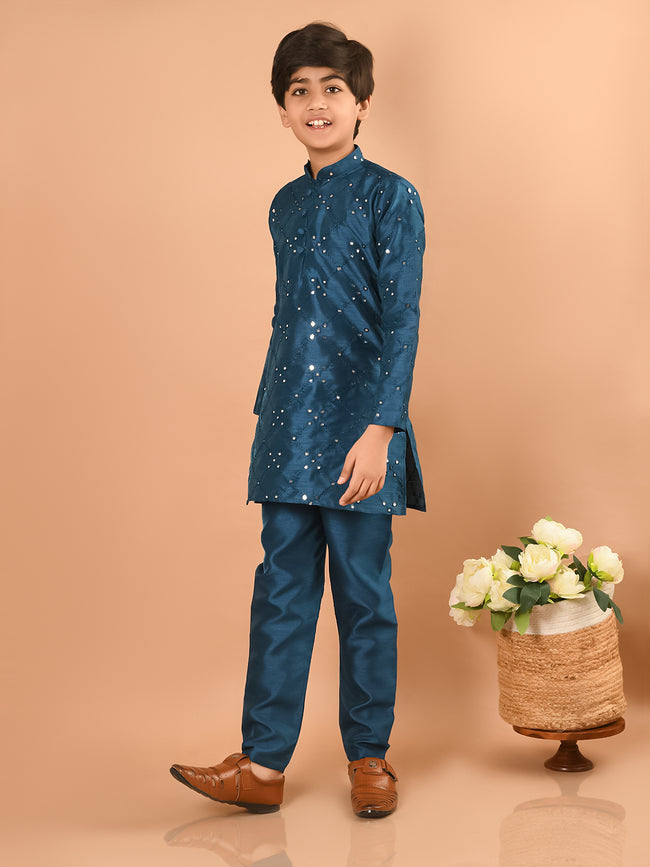 Embellished Button Down Straight Mandarin Collar Kurta Pajama Set