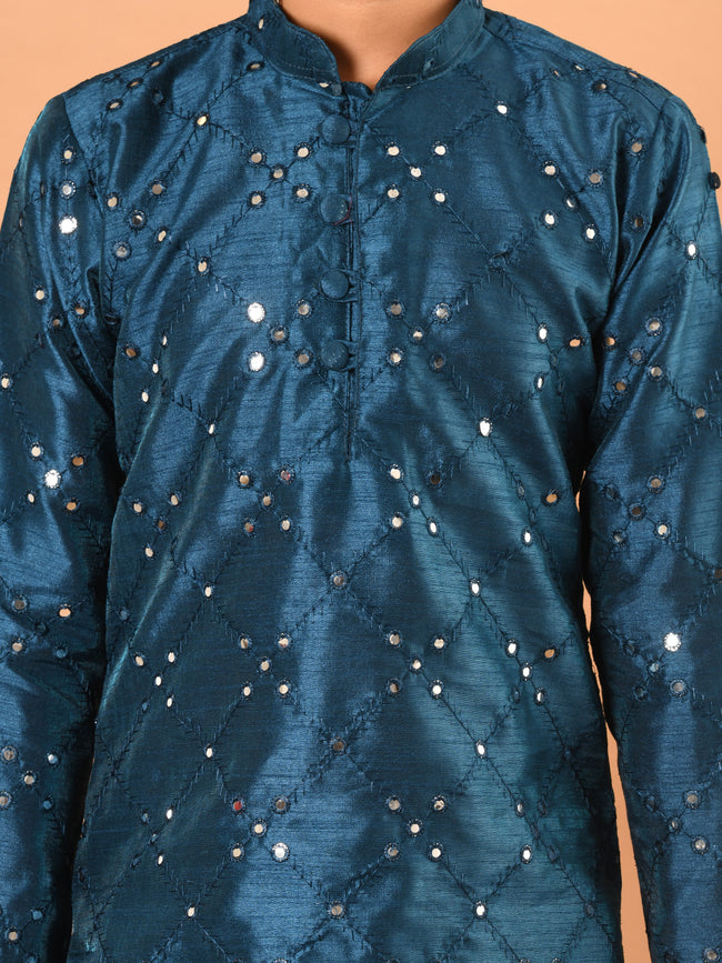 Embellished Button Down Straight Mandarin Collar Kurta Pajama Set