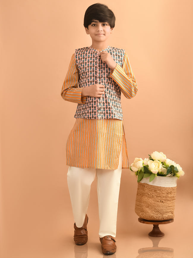 Ethnic Motif Printed Kurta Pajama Set with Nehru Jacket