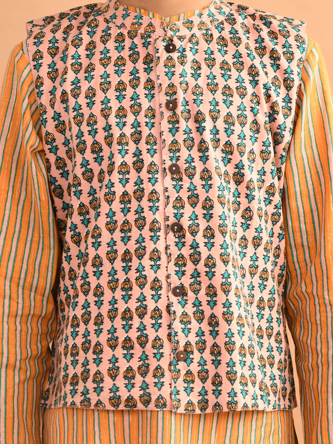 Ethnic Motif Printed Kurta Pajama Set with Nehru Jacket