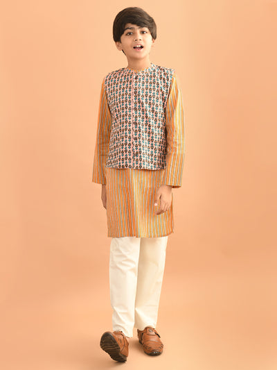 Ethnic Motif Printed Kurta Pajama Set with Nehru Jacket