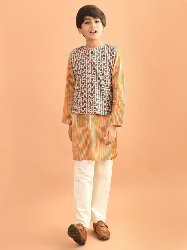Ethnic Motif Printed Kurta Pajama Set with Nehru Jacket