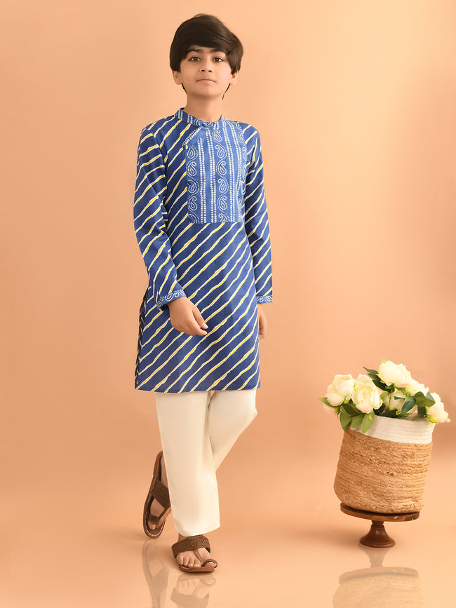 Leheriya Printed Angrakha Style Kurta Pajama Set
