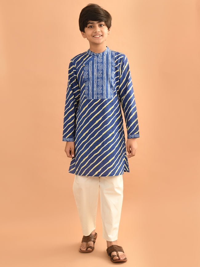 Leheriya Printed Angrakha Style Kurta Pajama Set