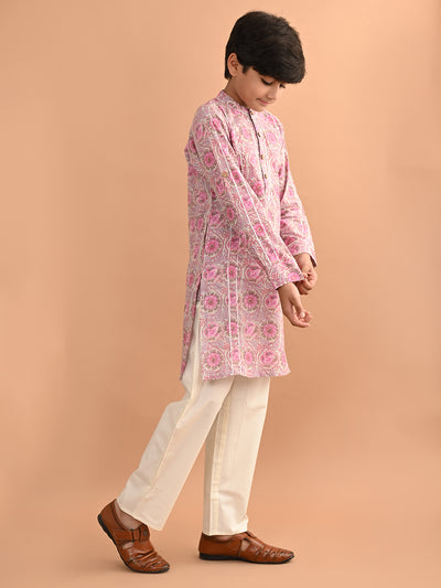 Ethnic Motif Printed Mandarin Collar Straight Kurta Pajama Set