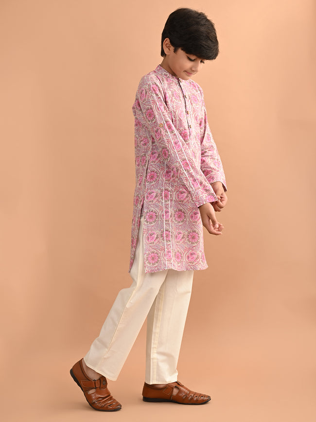 Ethnic Motif Printed Mandarin Collar Straight Kurta Pajama Set
