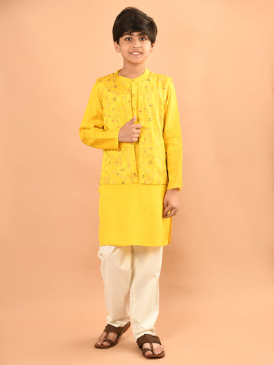 Solid Kurta Pajama Set with Printed Jacket