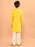 Solid Kurta Pajama Set with Printed Jacket