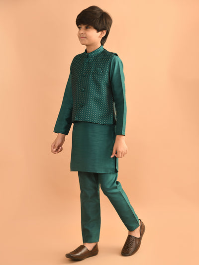 Solid Kurta Pajama Set with Embossed Nehru Jacket
