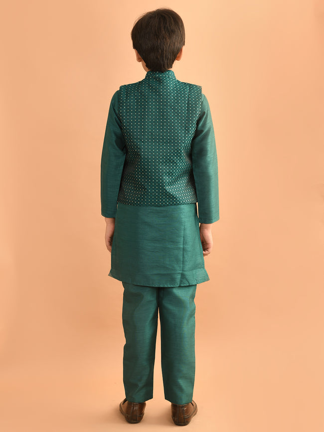 Solid Kurta Pajama Set with Embossed Nehru Jacket