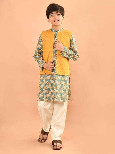 Ethnic Motif Printed Kurta Pajama Set with Jacket