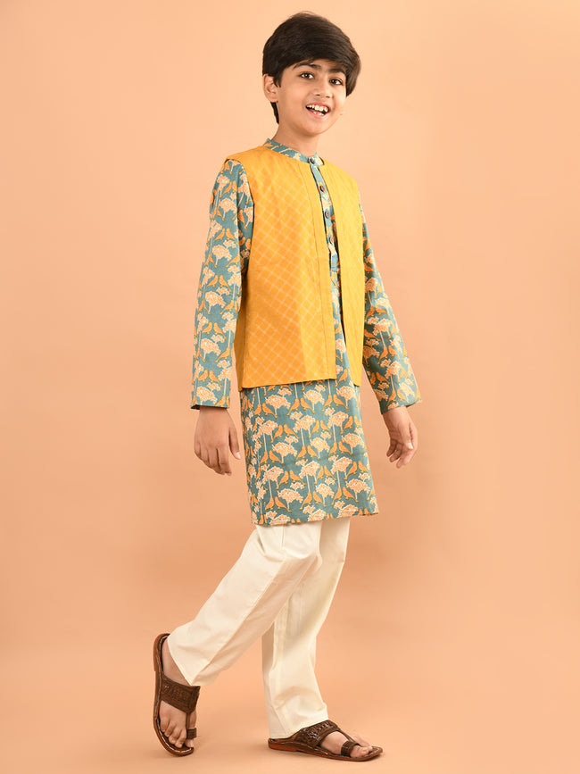 Ethnic Motif Printed Kurta Pajama Set with Jacket